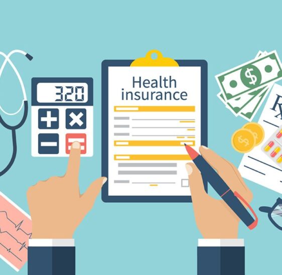 Man at the table fills in the form of health insurance